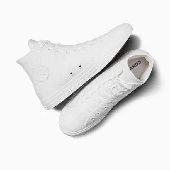 Converse Shoes - Converse Chuck Taylor All Star monochromatic white canvas high tops. 10 W 8  Men